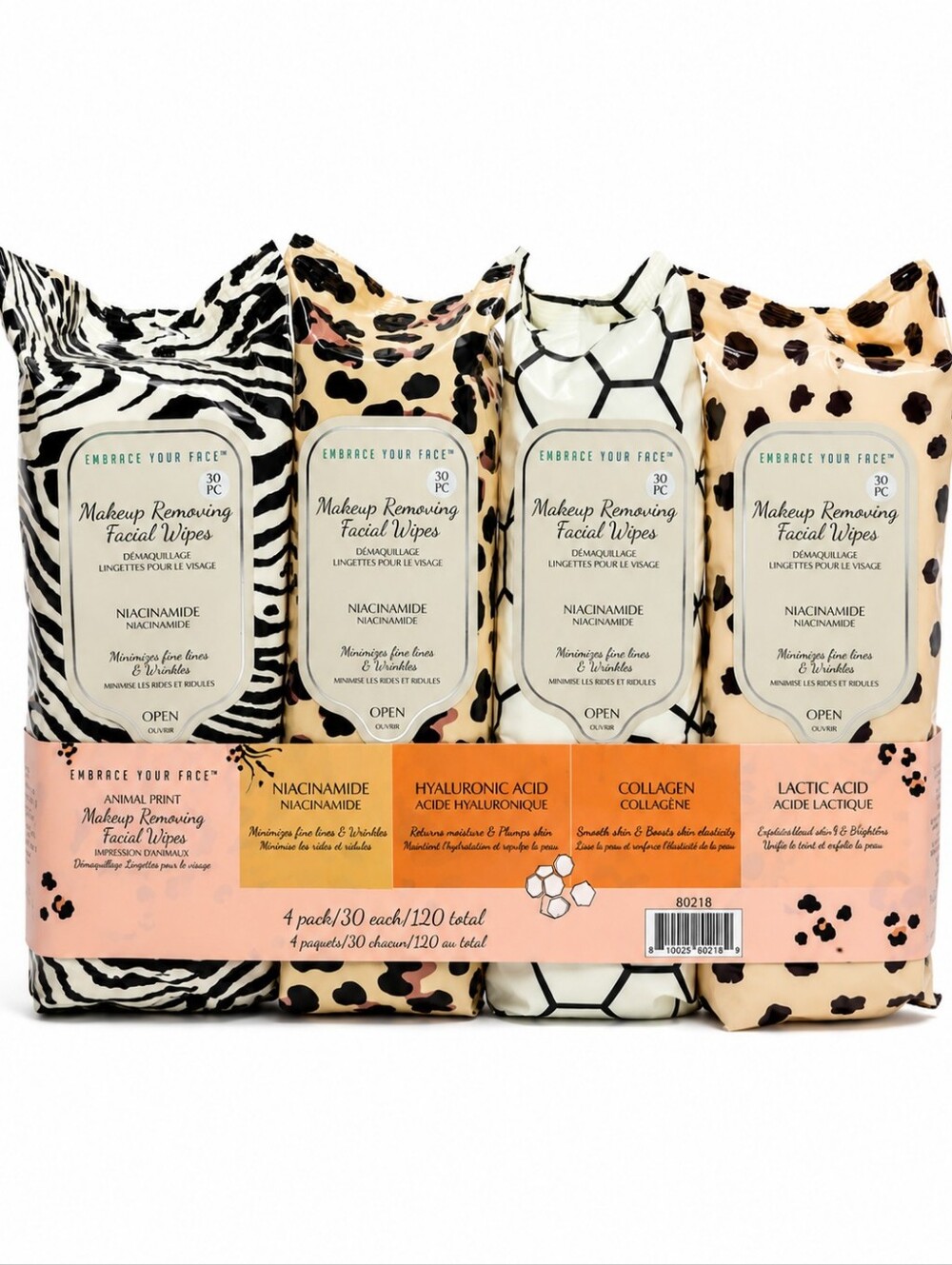 Embrace Your Face Animal Print Makeup Wipes 4 Pack 120 ct Targeted Skincare